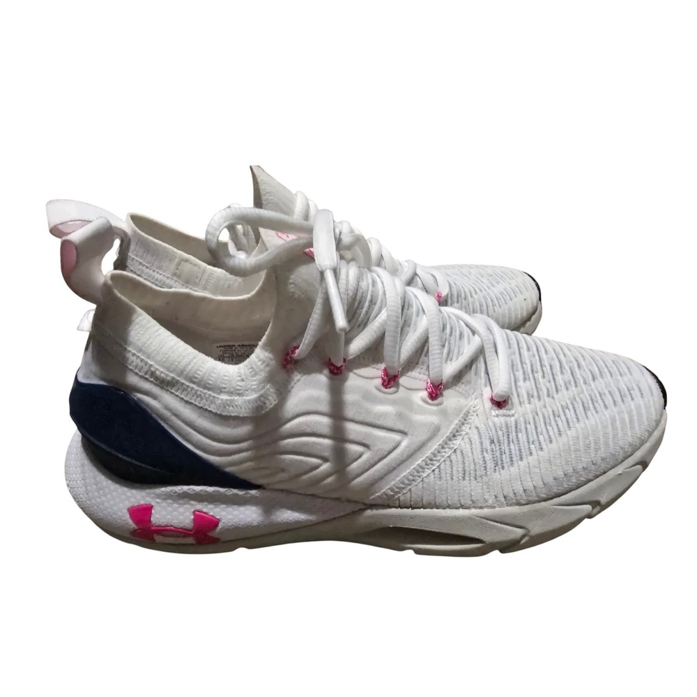 Under Armour HOVR Running Shoes White Pink Navy Women 8.5 Gym Walking Athleisure
